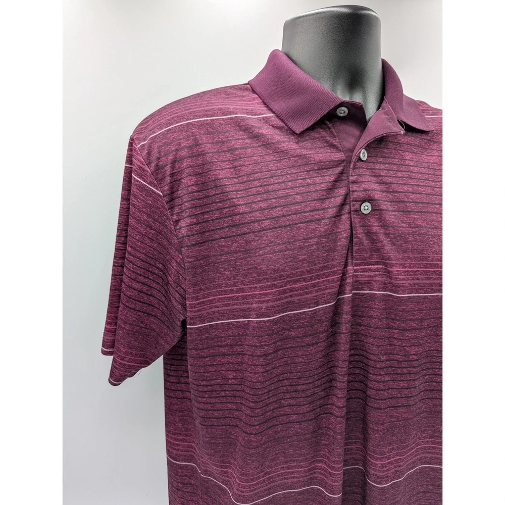 PG Tour Mens‎ Medium Burgundy Striped Golf Polo Shirt M